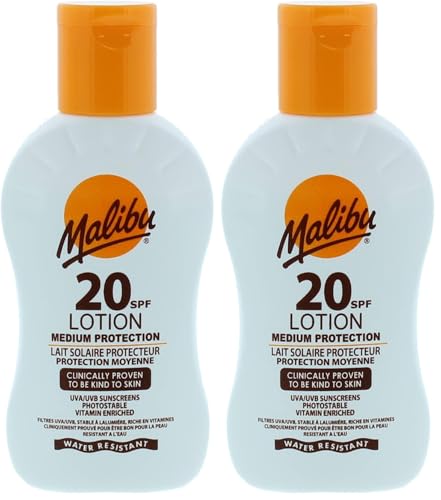 Malibu Sun SPF 20 Lotion, Medium Protection Sun Cream, Water Resistant, Vitamin Enriched, 100ml (Pack of 2)