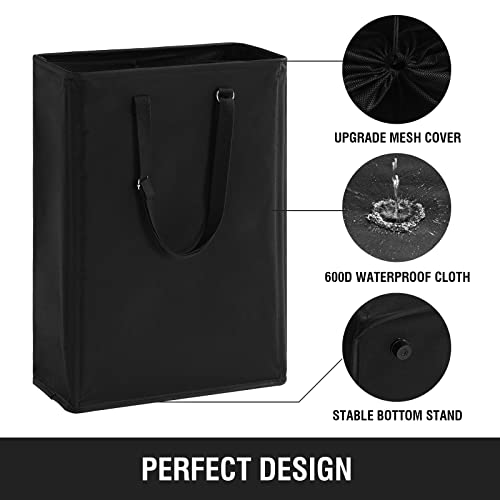 Slim Laundry Hamper with Adjustable Long Handles, 45L Small Laundry Baskets with Mesh Top, Narrow Dirty Clothes Hamper for Bedroom, Closet, and Bathroom - Black — view 5