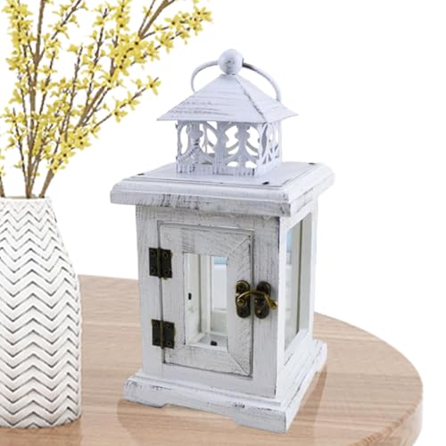 Farol decorativo vintage para velas, faroles de metal rústico, faroles de estilo marroquí, portavelas de madera blanca elegante, centros de mesa, candelabro de granja, pequeño farol decorativo