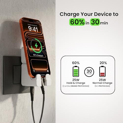Image of KERATIN 25W Type-C Fast Charger Adapter, World's 1st Hold & Charge, Compatible with All Android, iOS & USB-C Devices, PD 25W Charger & Holder with Type C to C Braided Cable