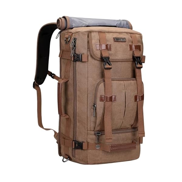 WITZMAN Canvas Backpack Vintage Travel Backpack Large Laptop Bags Convertible Shoulder Rucksack(A519-1 Brown)