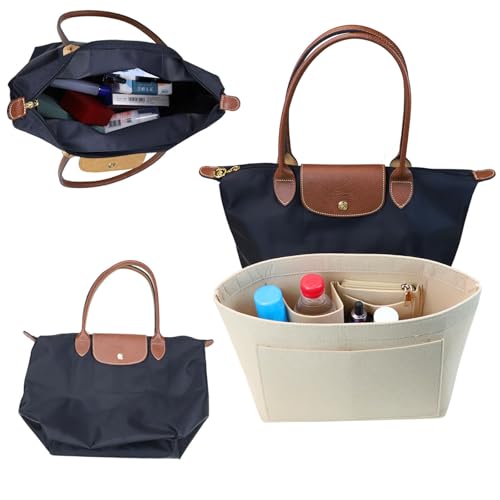 Lckaey Purse Organizer Insert for Longchamp Le Pliage Neo Handbags Long champ Insert Organizer 1012beige-M