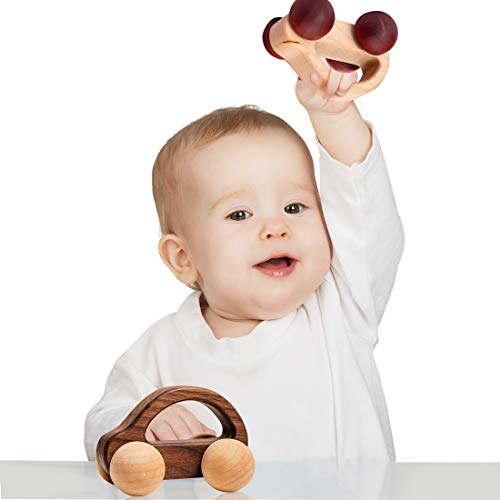 Let's Make Organic Baby Push Car Wooden Toys 2Pc Wood Car And Fine Movement Development And Infant Grasping Montessori Toys #TOP1