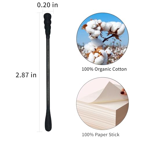 black cotton swabs spiral - 600 count organic cotton buds double side tightly wrapped charcoal cotton tips paper stick soft gentle lint-free cruelty-free goth bathroom round amp spiral black