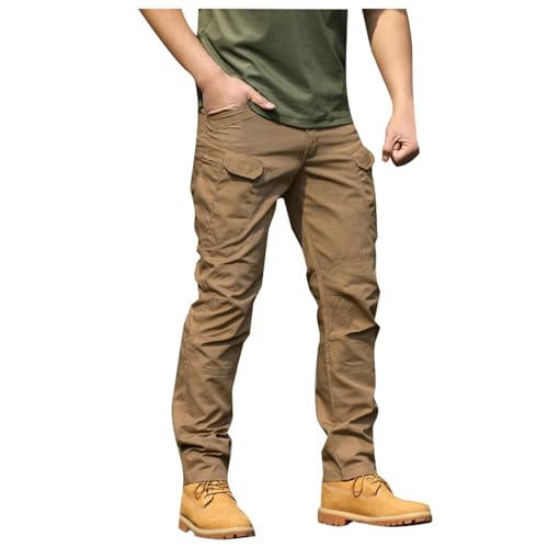 EQWIGKEIT Pantalones de trabajo para hombre, elásticos, ligeros, cómodos, para exteriores, con muchos bolsillos, para trekking, senderismo y tiempo libre, B2 Marrón, L