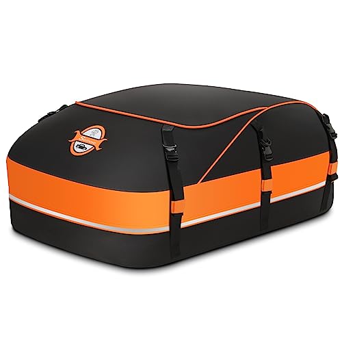 Sailnovo Rooftop Cargo Carrier Roof Bag 20 Cubic Waterproof Car Roof Cargo Carrier for with/Without Luggage Rack, Soft-Shell Car Top Carrier Includes 6 Door Hooks, Anti-Slip Mat, Extended Flap