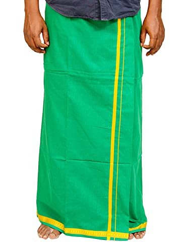 Image of TUNI MANI Men's Polycotton Temple Wear Dhoti with Angavastharam Towel