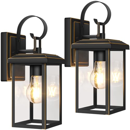 Image of BesLowe 2-Pack Outdoor Wall Light Fixtures, Modern Porch Sconces, Bronze | Waterproof, Rust-Resistant, Durable Metal with Clear Glass, Standard E26 Socket, Easy to Install