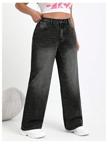SOLY HUX Women's Plus Size High Waisted Denim Pants Straight Leg Casual Jeans4