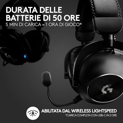 PRO X 2 LIGHTSPEED Cuffie gaming wireless,Microfono a braccio rimovibile, Driver Grafene 50mm,DTS: Headphone X 2.0 —Surround 7.1,Bluetooth/USB/3,5mm Aux, PC,PS5, PS4, Nintendo Switch - Nero - Cuffia gaming - Immagine 2