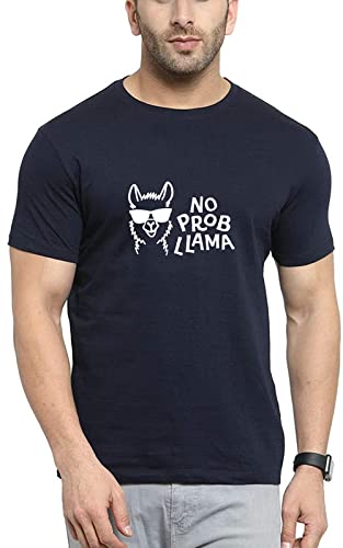 MyTeesNo Prob Llama Half Sleeve Black t-Shirt Cotton Men's t Shirts | Tshirt for Men | Biowash Tshirt Trending 180 GSM