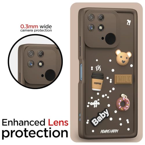 Image of Bintage Cute Fun Taddy Cartoon 3D Ball Bear Milk Cake Coffee Silicon Case Full Body & Camera Protection Back Cover Compatible for Mi Redmi 10C 4G - Brown