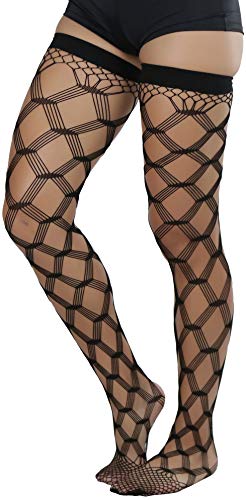 Image of ToBeInStyle Women's Multi-Strand Large Diamond Fence Net Thigh High Stockings