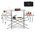 Goplus Folding Grill Table, Aluminum Camping Table with 26'' Main Tabletop, Hooks and Carry Bag, Portable Picnic Table Grill Stand for Outdoor Tailgating BBQ Beach Backyard RV