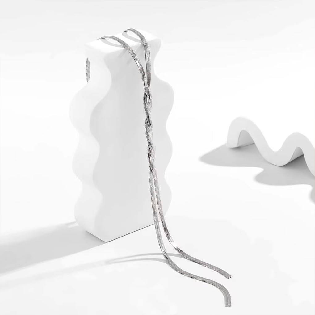 Long Gold Statement Choker Necklace for Women Chunky Herringbone Y Necklace Twisted Snake Bone Chain Necklace Birthday Jewelry Gifts for Her - Image 6