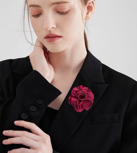 Image of Dainty Silk Rose Flower Brooch Lapel Pins for Women Men Handmade Fabric Flower Brooches Pin Classic for Wedding Party Dance Banquet Dress Suit Clothes Accessories Jewelry Gifts 60mm