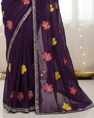 Image of Star Georgette Saree with Sequin Embroidery Work and Embroidered Blouse (Star-104)
