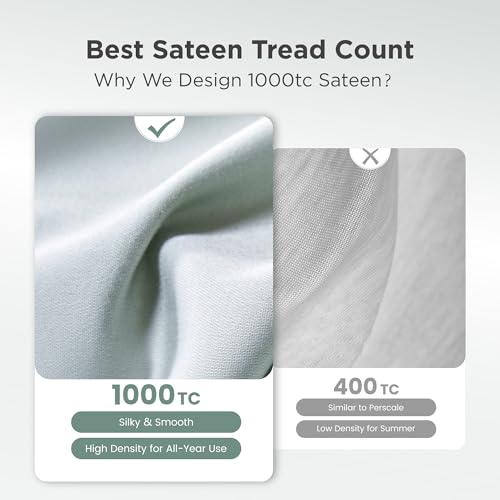 Image of Sophia & William 100% Cotton Sateen Sheet Set Queen Size 4 Piece Smoky Grey | 1000 Thread Count Ultra-Soft 4 Piece Bedding, Extra Deep 16 inch Pocket Fitted Sheet Fits Most Mattresses, OEKO-TEX 100 Certified