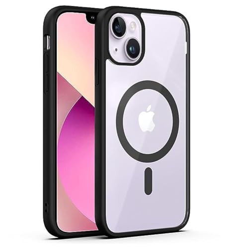 Image of DARKFIT Back Cover Case Compatible for iPhone 13 | Mag-Safe Magnetic Cover TPU Ultra Hybrid Camera Bump Protection Compatible with Wireless Charging Designed Color Clear Transparent Black | Pack of 1