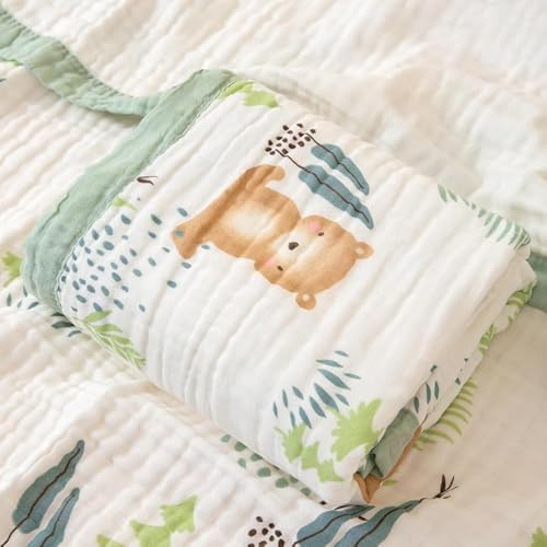 BATTILO PTY 6 Layer Muslin Baby Blankets, Nursery Blankets for Boys Girls, Swaddle Blankets Babt Blanket Neutral Soft Lightweight Toddler and Kids Throw Blanket (Green Squirrel)
