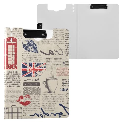 A4 クリップファイル バインダー ファイル クリップボード フォルダー 新聞柄 レトロ 英字柄 書類入れ ファイルフォルダー 収納 薄型