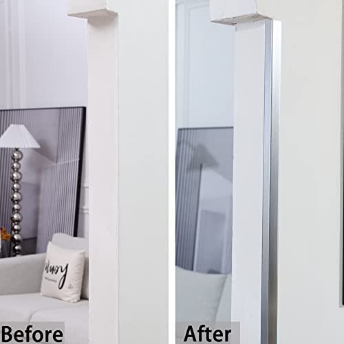 Image of Trimold Matte Silver Aluminum Peel and Stick L Molding Corner Guards with 90 Angle for Wall Door Frame Cabinet Baseboard Protection and Decoration, 51.2in x 0.8in (3Pcs)