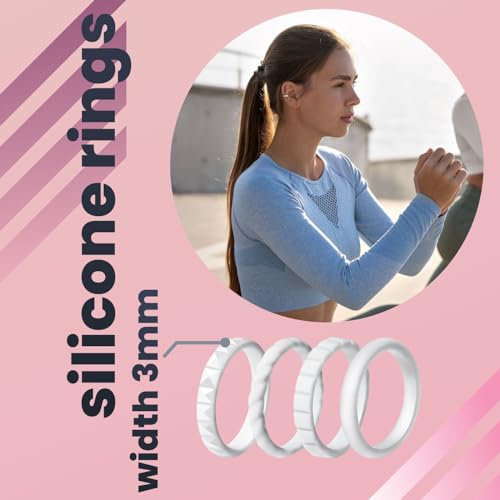 Stackable Silicone Wedding Bands for Her - Comfortable Braided Thin Rubber Promise Rings - 4 Rings2