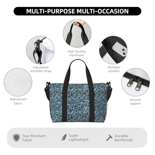 Laptop Tote Bag for Women Work - Bling sparkly gemstone blue print Gym Bag for Women Men, Personal Item Crossbody Travel Bags Carry On, Overnight Weekender Bags for Women Travel3