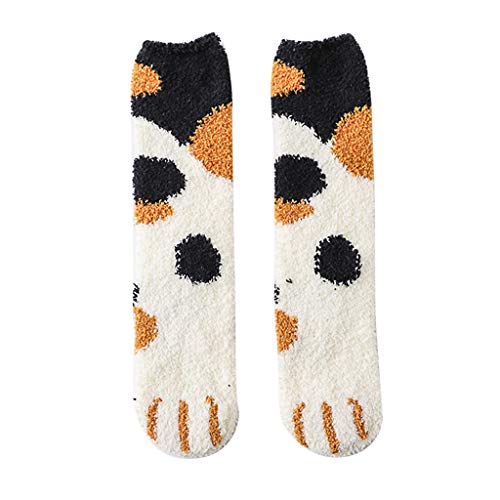 Preisvergleich Produktbild Süße Damen Socken,Wintersocken Weihnachtssocken Schöne Cat Claw Plus Samtwarme Schlafhaussocken Bodensocken,Geschenk Weihnachtssocken Valentinstag Geburtstagsgeschenk für Frauen (White)