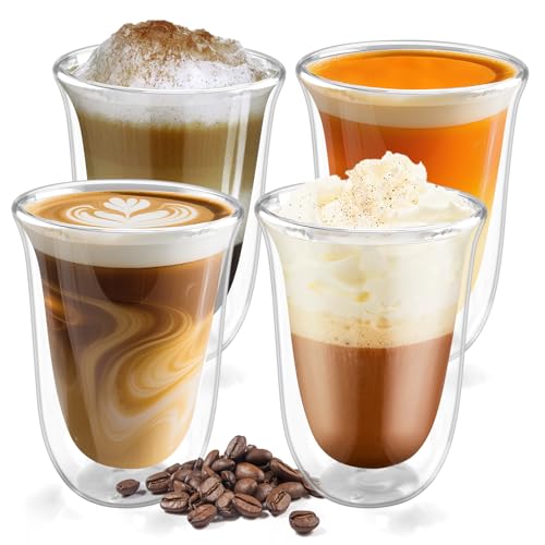 Foydream 300ml Doppelwandige Latte Macchiato Gläser 4er Set, Borosilikatglas Kaffeetassen Glas, Kaffeeglas Teegläser Perfekt für Cappuccino,Latte,Tee,EIS,Eistee,Iced Americano,Milch,Saft,Bier Foydream 300ml Doppelwandige Latte Macchiato Gläser 4er Set, Borosilikatglas Kaffeetassen Glas, Kaffeeglas Teegläser Perfekt für Cappuccino,Latte,Tee,EIS,Eistee,Iced Americano,Milch,Saft,Bier