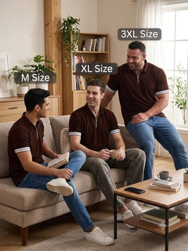 Image of Leriya Fashion T Shirt for Men | Polo T-Shirt for Man | Men's Half Zip Polo | Lightweight Breathable Summer Wear | Textured Knit Casual Stylish Tee | Short Sleeve Smart Casual Top for Man