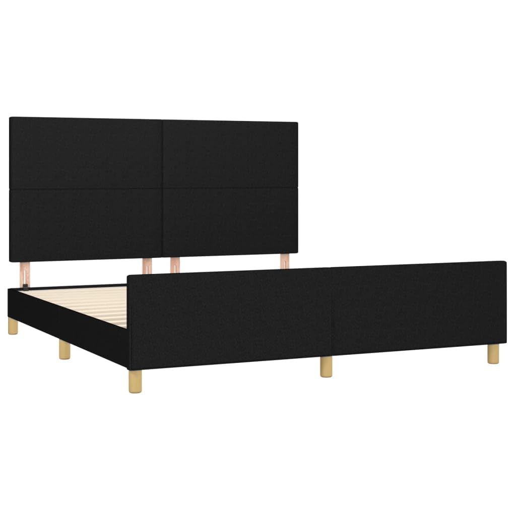 Homgoday Bettgestell mit Kopfteil, schwarz, 180 x 200 cm, aus Stoff, Dekor für Möbel, Bettrahmen, Bettrahmen, Rahmen für Wohnzimmer, Schlafzimmer, Modell 3124913