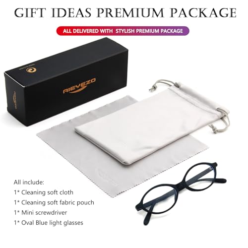 Image of AIEYEZO Small Oval Blue Light Glasses for Women Fashion Retro TR90 Oval Frames Computer Screen Glasses (Matte Black)