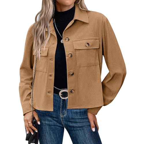 Jackets for Women Cropped Corduroy Shackets Button Down Long Sleeve Crop Jacket Shirts Dressy Fall Fashion Clothes 2025