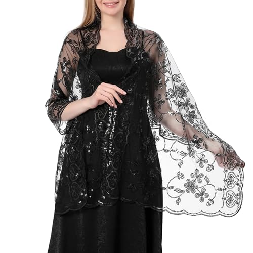 1920s Shawls and Wraps for Evening Dresses Formal Cover Up Long Women Sequin Flapper Shawl for Cocktail Prom Wedding2
