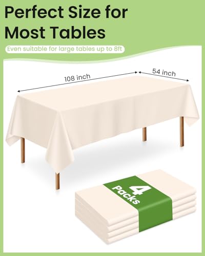 Image of LANLISA 4 Pack Beige Plastic Tablecloth Disposable, 54 x 108 Inch