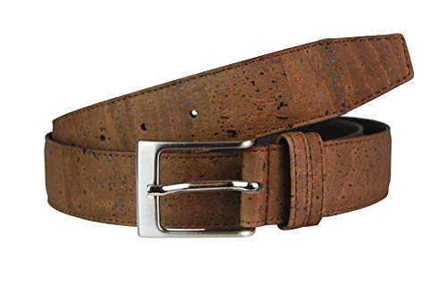 Kork-Deko Ceinture en Liège pour Homme Femme | Ceinture originale & végétalienne pour Jean Pantalon | marron foncé, boucle argentée, 3.5 cm large, en 6 tailles (105) Cover