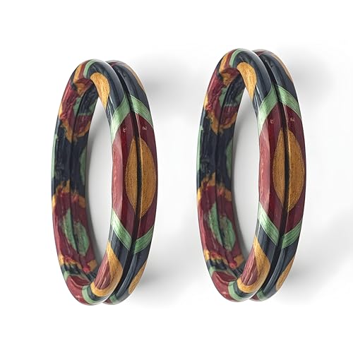 Image of Rajasthani Traditional Lac Bangles Set, Handcrafted Multi-Color Pattern with Gold Accents, Jaipuri Lakh Chudi, Red, Maroon, Pink, Purple, Blue, Green, 4 Piece Set