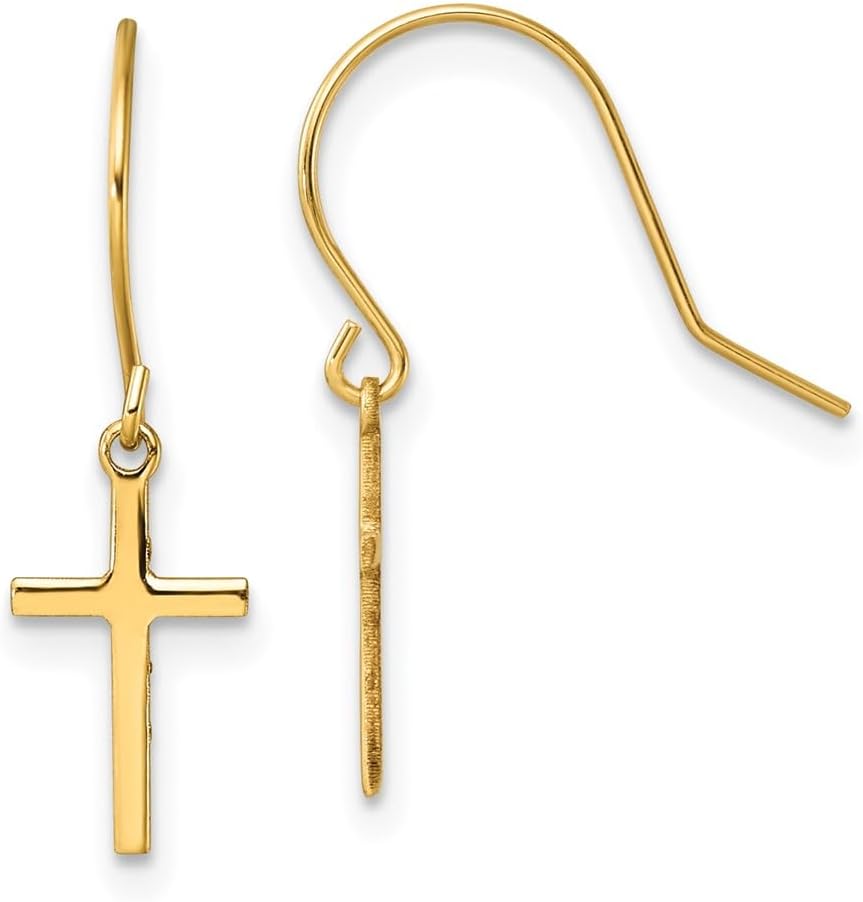 14K Yellow Gold Dangle Cross Shepherd Hook Earrings