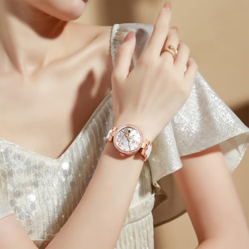 Image of OLEVS Womens Watches Automatic Luxury Dress Ladies Watch Ceramic Strap Rose Gold Self Winding Female Wrist Watch