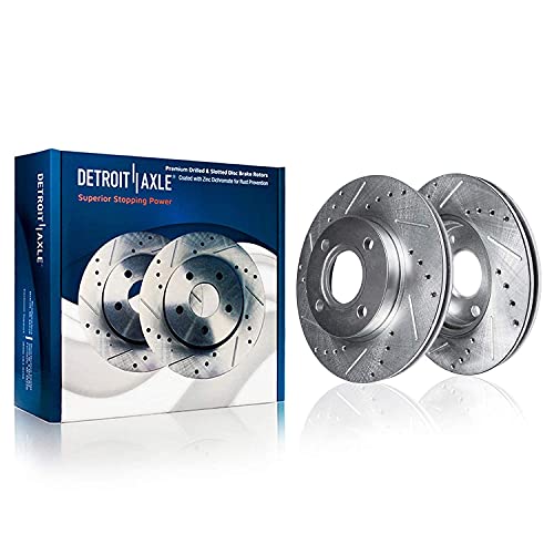 Image of Detroit Axle - Front Brake Kit for Honda Civic Insight EL 10.32 inch Front | Drilled and Slotted Rotors Ceramic Brake Pads Replacement Brakes and Rotors 4-Lug