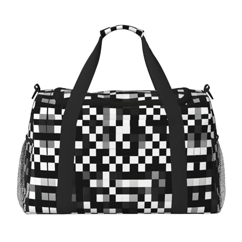 Sac de voyage pour femme format article personnel noir et blanc motif carreaux