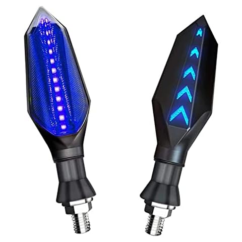 BOKERMI Universal Motorcycle LED Turn Signal Lights Front Rear Indicator Indicator Lights Blue Flowing and Blue Daytime Running Lights Waterproof 12V 17LEDs.2-Pack. Cover