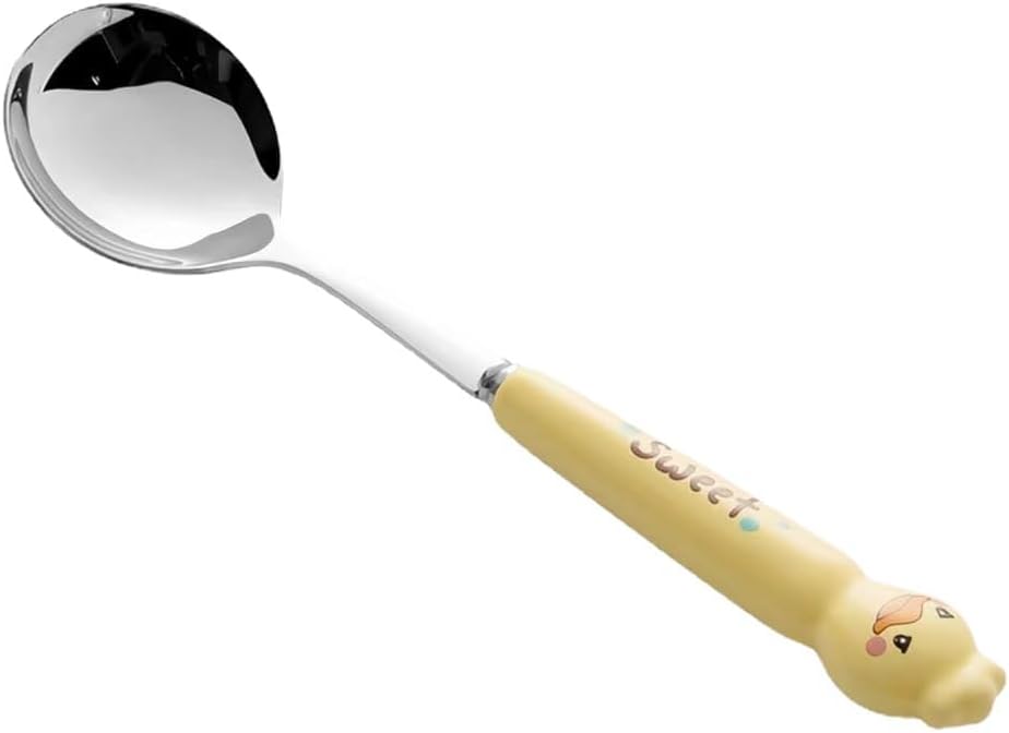 Silverware Flatware Set, 3/12/18/24 Pieces Cartoon Little Yellow Duck Ceramic Spoons Dessert Spoons Portable Chopsticks Stainless Steel Spoons Portable Chopsticks Spoons Set(12 Pieces for 4