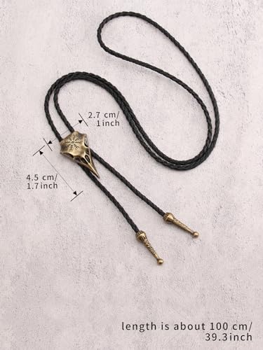 Image of Jeilwiy Bolo Tie for Men Western Cowboy Tie Necklace Gold Bolo Tie Leather Necktie Halloween Tie Accessories for Women