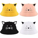 4 Pieces Cute Cat Bucket Hat Beach Fisherman Cap Summer Sun Protection Widen Brim Hat for Adults(56-58 cm)