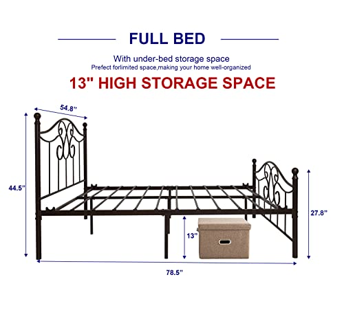 Tuseer Metal Bed Frame Queen Size With Vintage Headboard And Footboard Platform Base Wrought Iron Double Bed Frame (Full, Antique Brown). #TOP1