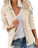 Imily Bela Chaqueta utilitaria para mujer, cuello alto, ligera, con múltiples bolsillos, otoño, beige, XL