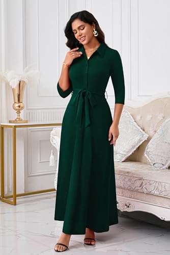 Image of Runwind Women Church Maxi Dresses 3 /4 Sleeve Button Down Print Casual Office Dress African