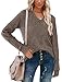 Sampeel Womens Long Sleeve Fall Tunic Tops V Neck Casual Shirts Lightweight Sweatshirt Fashion Loose Fit 2025 Coffee S